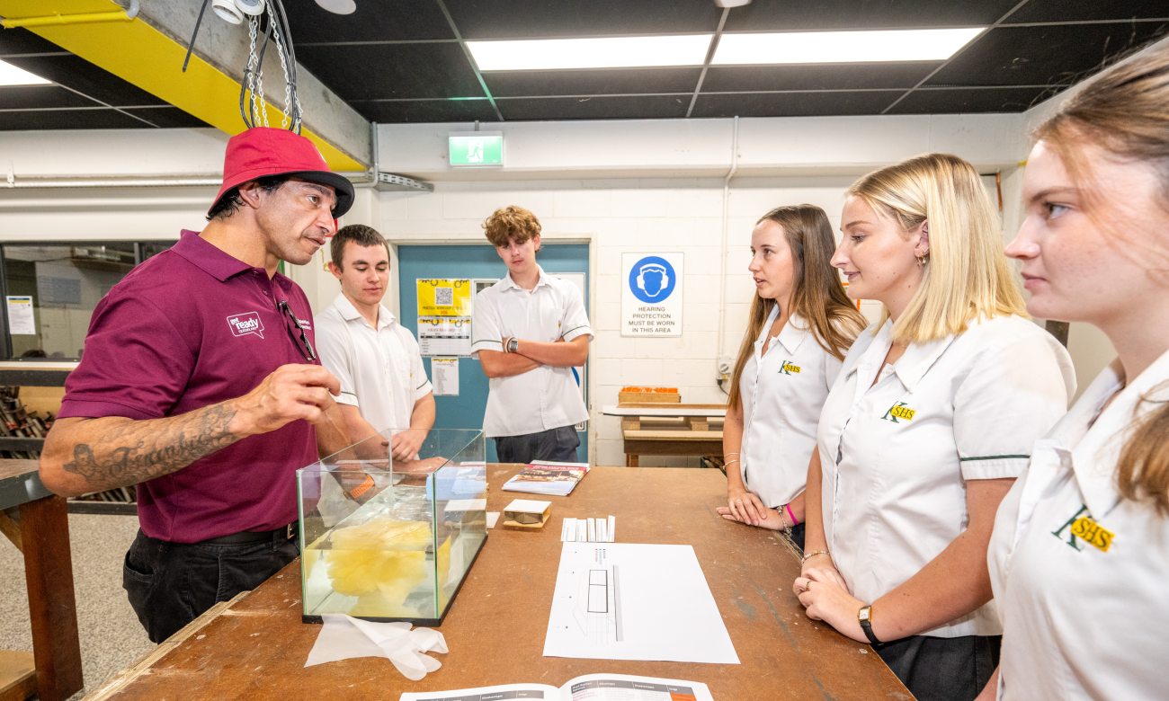 JT with students in class