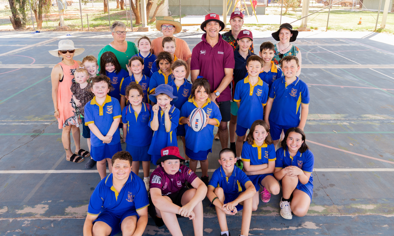 JT with students following a game of football during get ready week