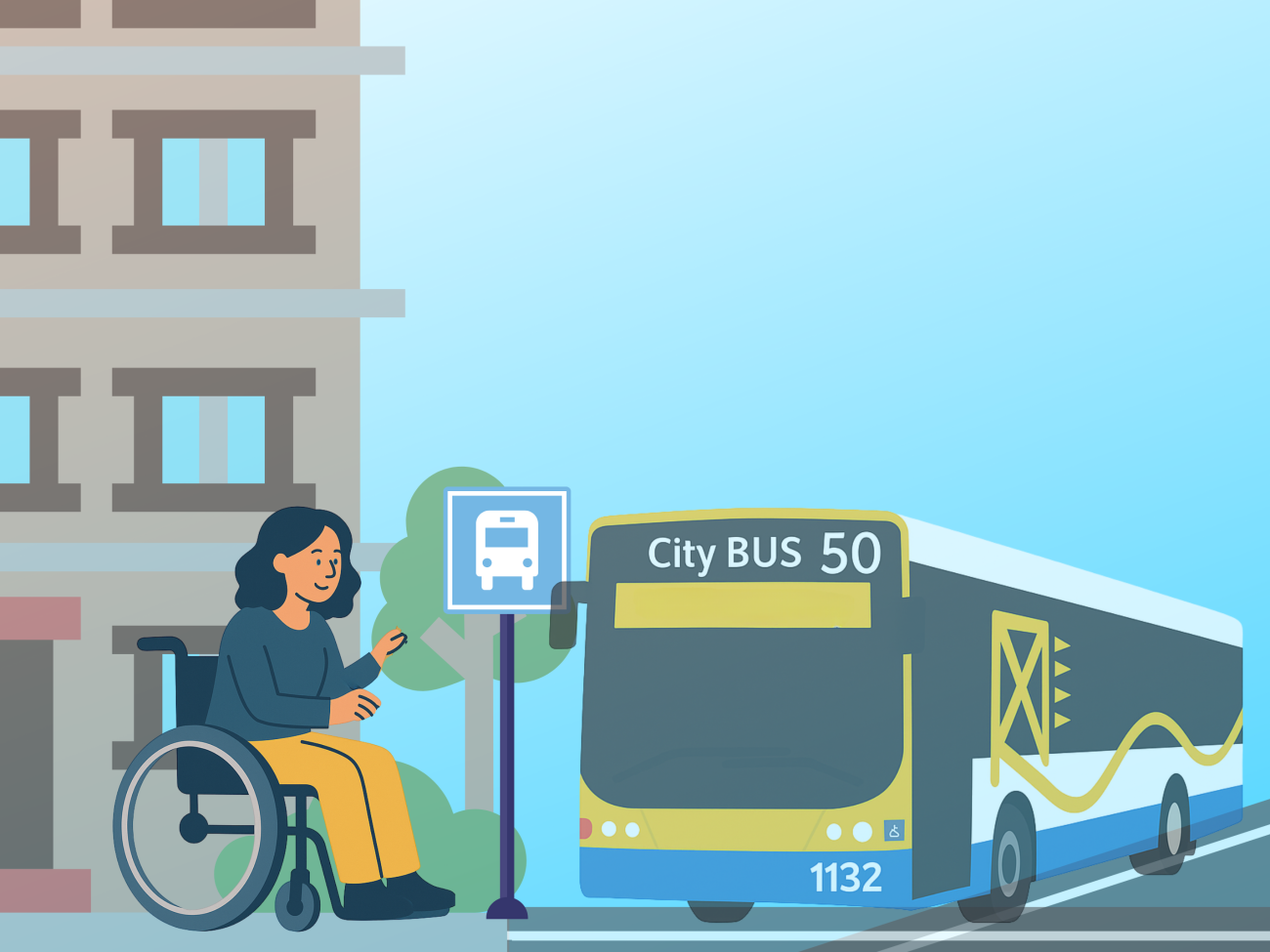Person with disability taking a bus