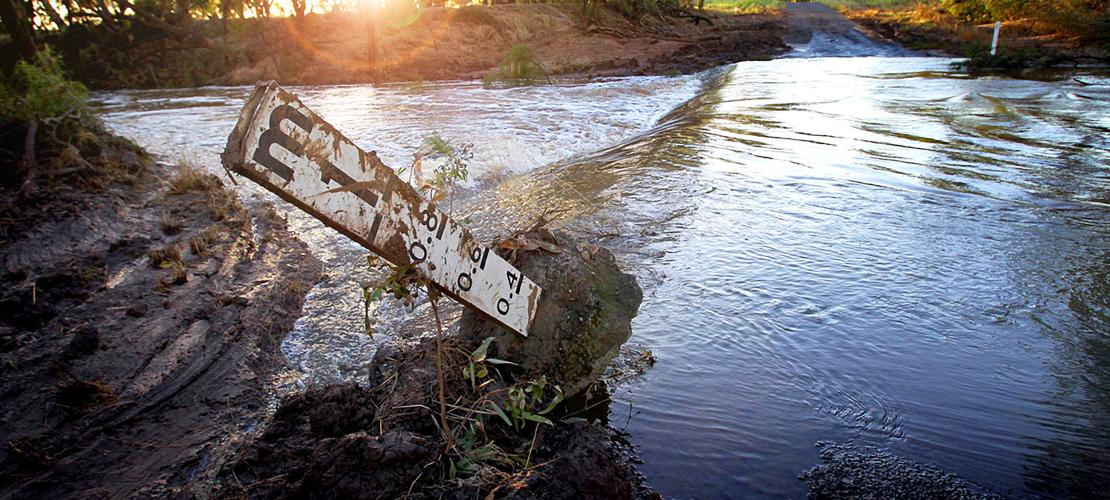 Flood gauge in flooded river