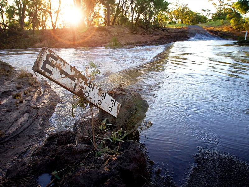 Flood gauge in flooded river