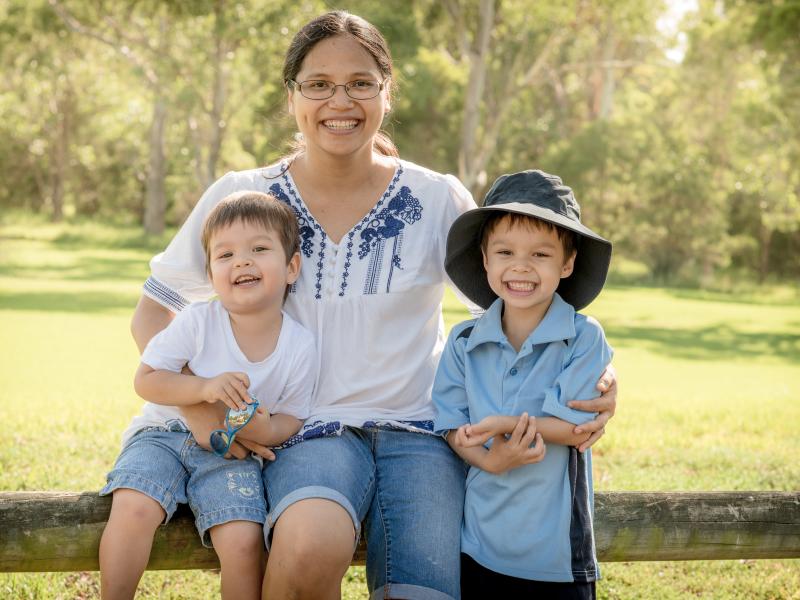 Lady with two children